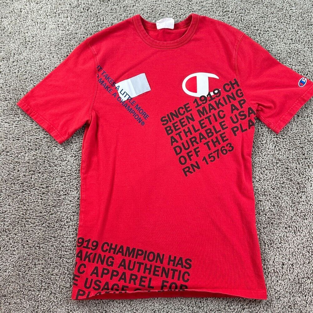 Champion Shirt Mens Medium Red White It Takes A Little More Short Sleeve